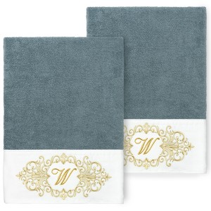 Linum Home Textiles 100% Turkish Cotton MONICA Gold Thread 2PC Embellished Bath Towel Set - 1 of 3