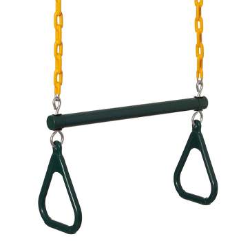 PLAYBERG Outdoor Playground Gym Heavy Duty Kids Fun Hanging Trapeze Bar, Green Steel Bar and Yellow Chain Swing Playsets