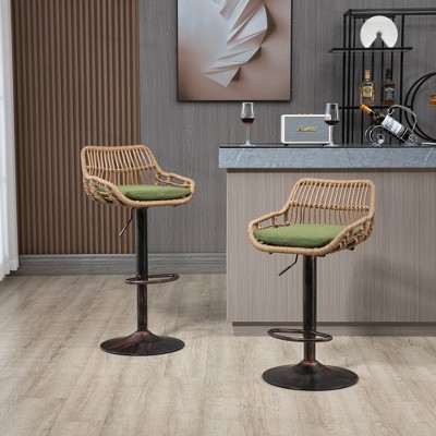 VYNXARIA Modern Swivel Bar Stools Set of 2 Adjustable Counter Height Chairs with Footrest for Kitchen, Dining Room,Green