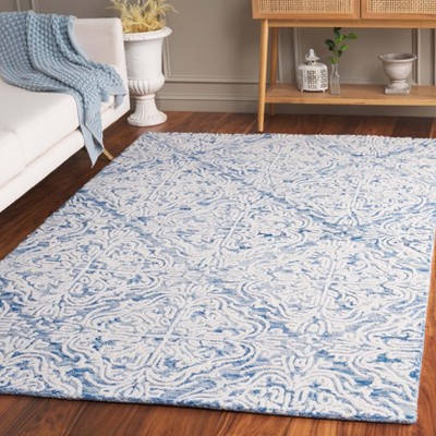 Handmade Tufted Blue and Ivory Floral Wool 8' x 10' Area Rug