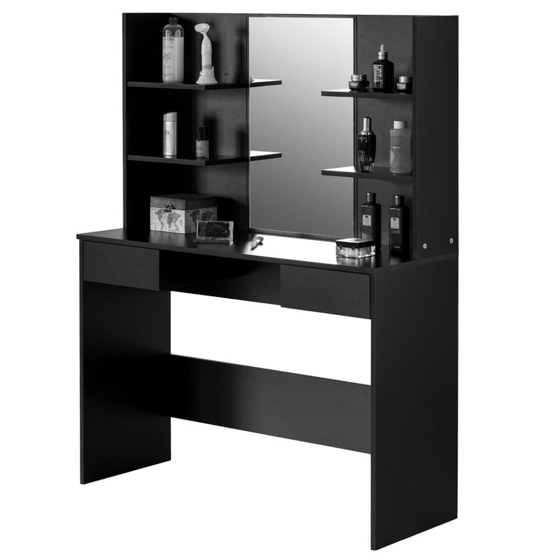Basicwise Modern Wooden Dressing Table with Drawer, Mirror and Shelves for The Dining Room, Entryway and Bedroom, 1 of 7