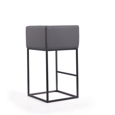 Embassy Geometric Silhouette Faux Leather Barstool, Grey and Black