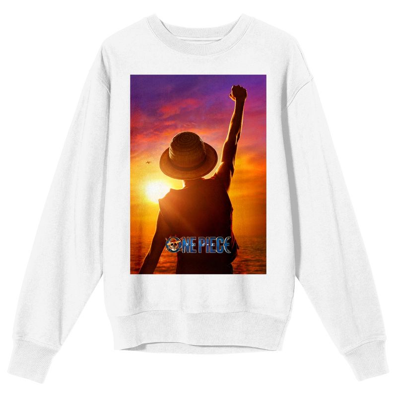 One Piece (Live Action) Monkey D. Luffy Adult White Crew Neck Sweatshirt, 1 of 4