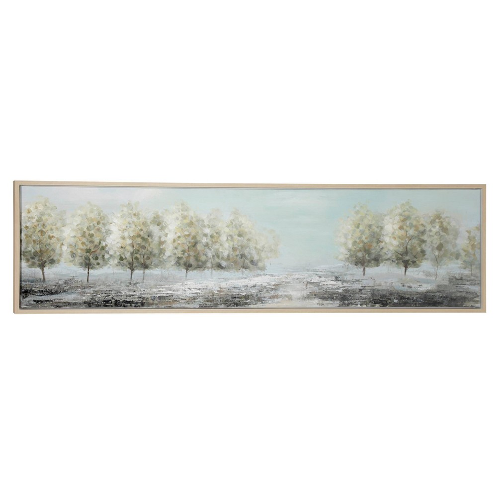 Photos - Other Decoration Canvas Tree Framed Wall Art with Tan Frame Green - Olivia & May: Vertical Nature Painting, Plastic Gold Frame, 20x71"