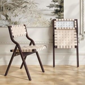SEVOBAL Accent Chairs Foldable Wooden Chairs Woven Seat Rustic Accent Kitchen Dining Patio for Garden, Outdoors, Beige, 23.4"*34.3"*19" - 1 of 4