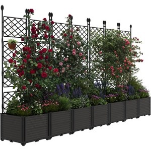 63 Inch Raised Garden Bed, Outdoor Garden Planter with Trellis for Climbing Plants and Vines, Raised Bed Garden Planters with Reservoir and Drainage - 1 of 4