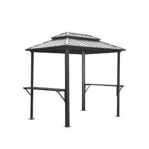 DOMETOUR Grill Gazebo 8'×6', Aluminum BBQ Gazebo with Shelves, Double Roof Hardtop for Patio, Lawn, Deck, Backyard, Garden (Grey) - 1 of 4