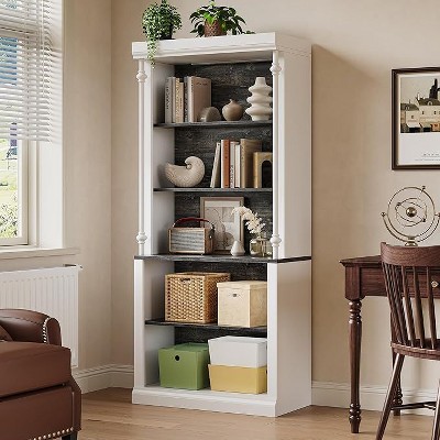 White Bookshelf Storage Cabinet with LED Lights, 5 Tier Freestanding Storage Shelves, 71 Inch Tall Bookcase for Living Room, Office