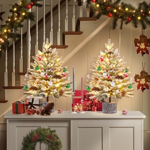 Yaheetech 2Ft/3Ft Pre-lit Potted Flocked Tabletop Christmas Tree with Warm White LED Lights - 1 of 4