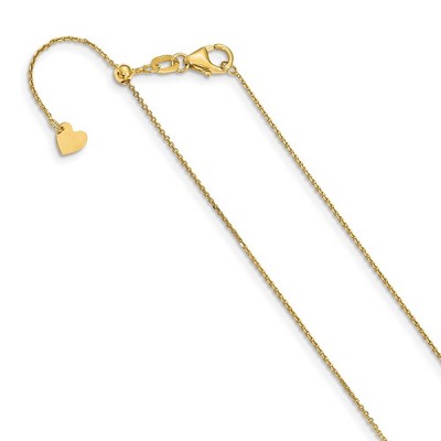 Black Bow Jewelry 1mm 14k Yellow Gold Adjustable Solid D/C Cable Chain Necklace, 22 Inch