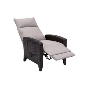 Wicker Reclining Patio Chair with Independent Adjustable Back & 150° Lay-Flat Air Pump Footrest, Outdoor Recliner with Extended Footrest, Cushion - 1 of 1