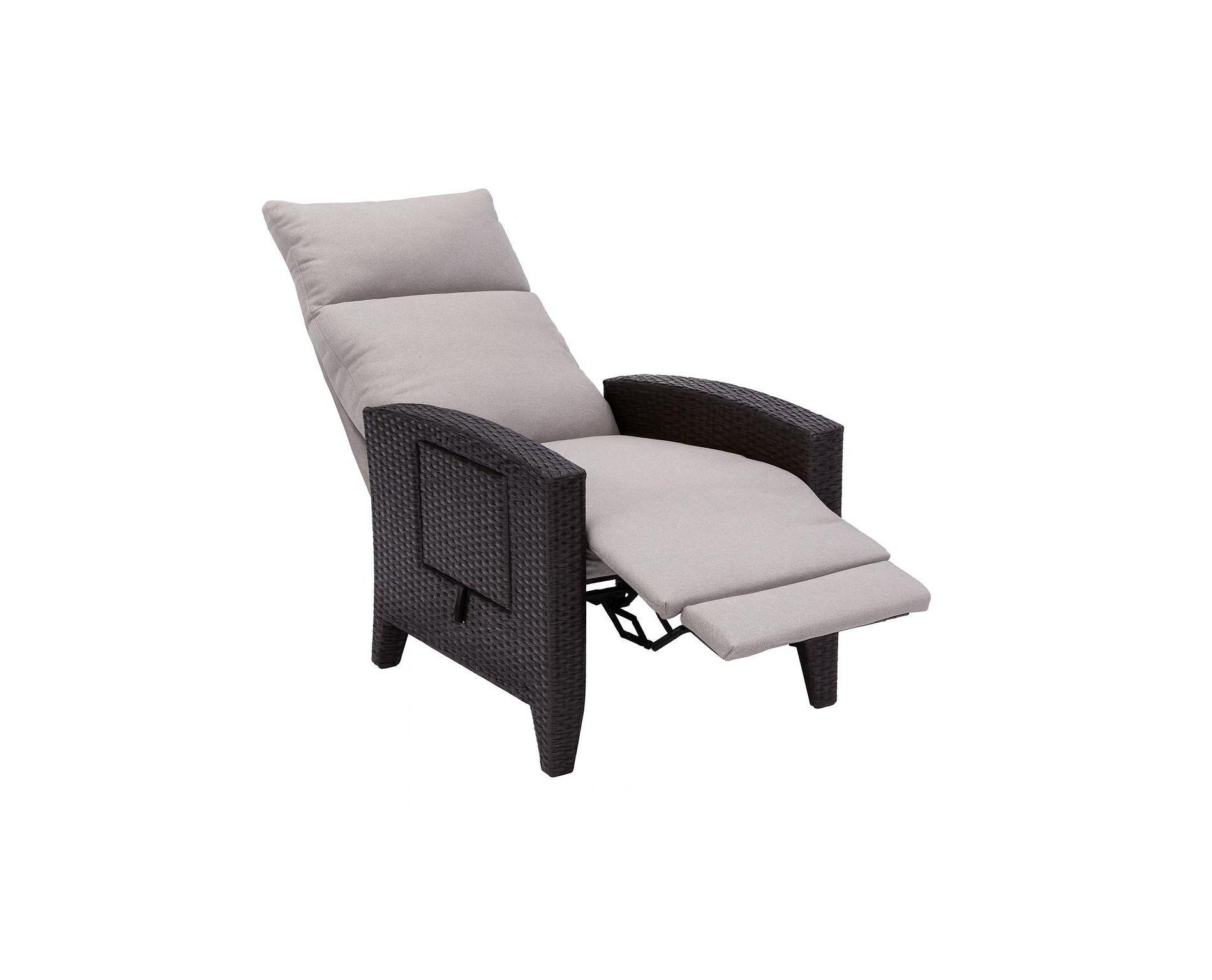 Wicker Reclining Patio Chair with Independent Adjustable Back & 150° Lay-Flat Air Pump Footrest, Outdoor Recliner with Extended Footrest, Cushion