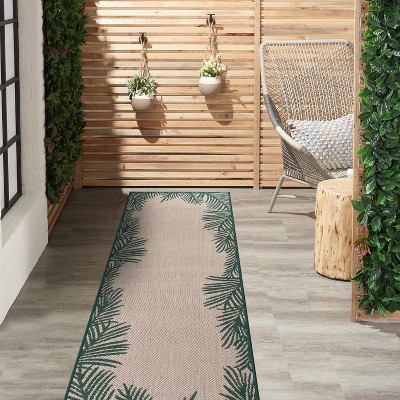 Tropical Palm Floral Green Synthetic 2'x7' Indoor/Outdoor Rug