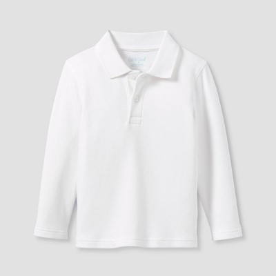 Toddler Boys' Long Sleeve Interlock Uniform Polo Shirt - Cat & Jack™ White 4T