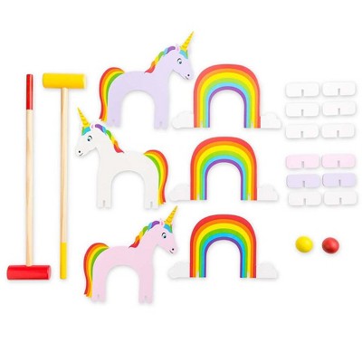 HearthSong Wooden Unicorn and Rainbow Croquet Set for Kids