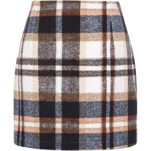 Women's Plaid High Waist Mini Skirt - Fall Bodycon Dress for Fashion Outfits 01 Beige Blue - 1 of 4