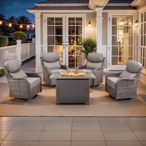 Gymojoy 5 Pieces Outdoor 6 Inch Sofa Swivel Chair with Fire Pit Table - 1 of 4
