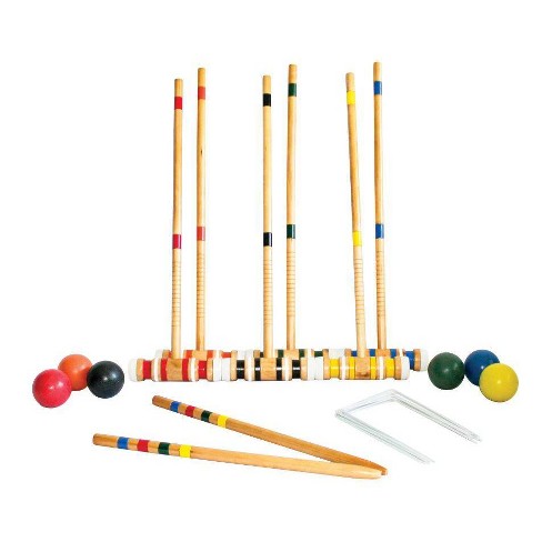 4 PERSON WOODEN CROQUET SET GAME OUTDOOR SUMMER FUN PLAY FAMILY NEW 