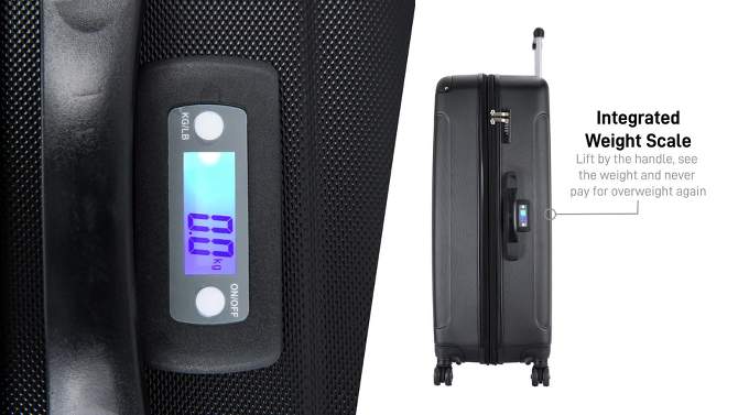 DUKAP Intely Hardside Large Checked Spinner Suitcase with Integrated Digital Weight Scale, 2 of 14, play video
