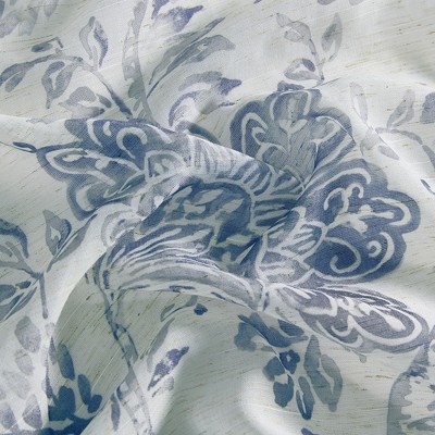 Indigo Floral Sheer Tie-Top Poly-Linen Window Panel, 52" x 84"