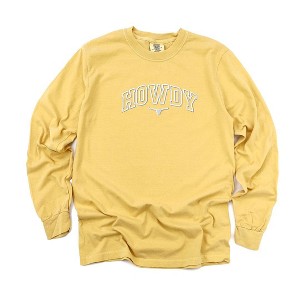 Simply Sage Market Women's Embroidered Howdy Bull Varsity Long Sleeve Garment Dyed Tee - 1 of 3