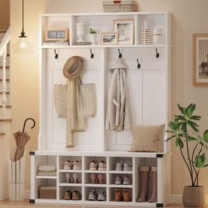 4-in-1 Hall Tree Bench with Shoe Storage, Coat Rack & Shelf - Entryway Organizer with Hooks for Bedroom, Living Room - 1 of 4