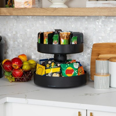 LunaLulinlk 2-Tier Snack Carousel, Countertop Organizer, Snack Tray, Plastic, Black