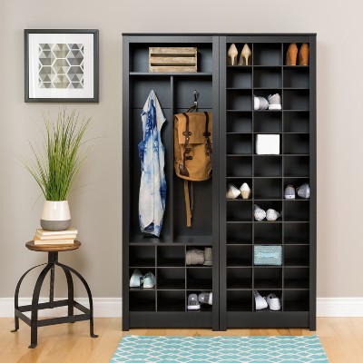 Black Tall Stackable Wood Shoe Rack with 36 Cubbies