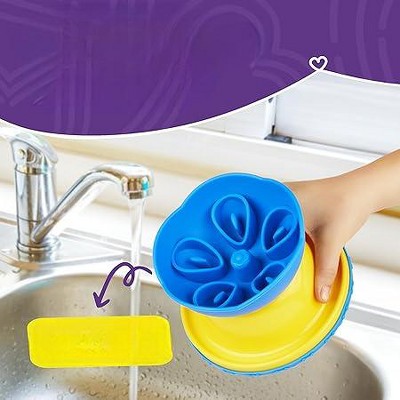 Yellow and Blue Elevated Slow Feeder Bowl for Cats