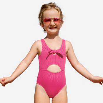 Girl's Ribbed Bunny Tie Front One Piece Swimsuit - Cupshe