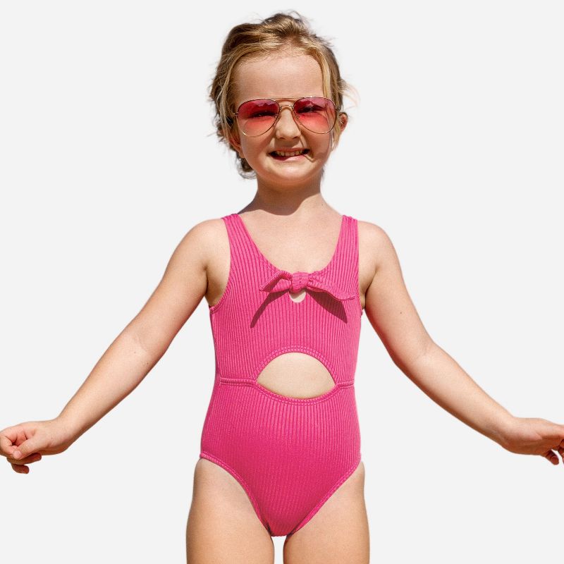 Girl's Ribbed Bunny Tie Front One Piece Swimsuit - Cupshe, 1 of 6