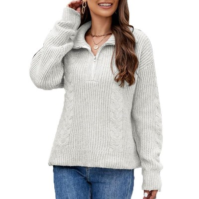 Clearlove Pullover Sweaters for Women Loose Quarter Zip Sweater Turtleneck Long Sleeve Cable Knit Winter Clothes