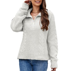 Clearlove Pullover Sweaters for Women Loose Quarter Zip Sweater Turtleneck Long Sleeve Cable Knit Winter Clothes - 1 of 4