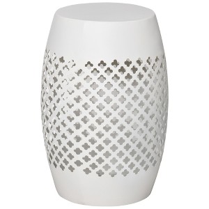 Naysaye End Table with Fretwork Design, Decorative End Table with Woven Lattice Design for Home Lawn Garden Patio, White, 9.75"*18"*9.75" - 1 of 4