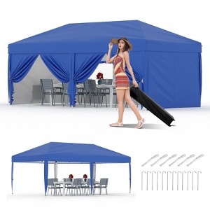 10x20 heavy-duty pop-up canopy w/ 6 walls, 3 heights. Includes bag, weights, stakes & ropes. Ideal for outdoor events! - 1 of 4