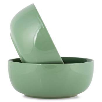 Elanze Designs Bistro Glossy Ceramic 8.5 inch Pasta Salad Large Serving Bowls Set of 2, Sage Green