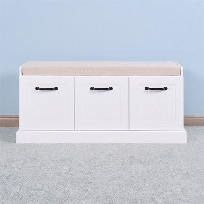 Wooden Storage Bench, Entryway Storage Cabinet With Removable Seat Cushion, Upholstered Storage Bench for Entryway Hallway Bedroom Living Room