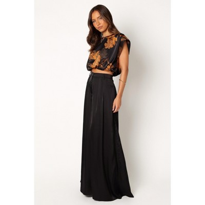 Black and Orange Floral Polyester Two-Piece Set