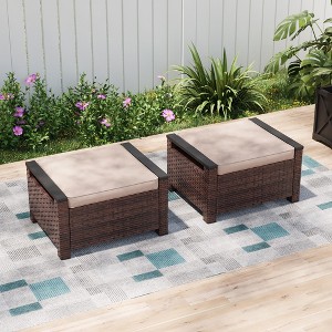 Sonkuki 2-Piece Ottomans with Solution-Dyed Fabric Cushion, All-Weather Wicker Ottomans, Ideal for Patio - 1 of 4