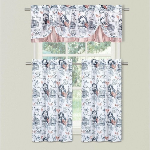 Kate Aurora Rooster Toile Complete 3 Pc Café Kitchen Curtain Tier And ...