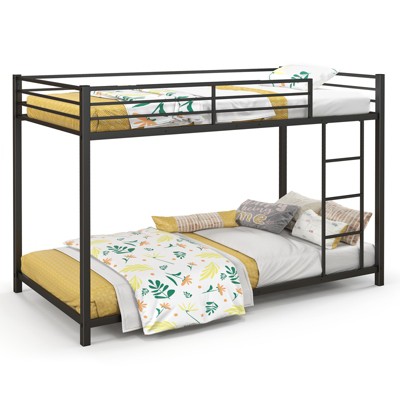 Tangkula Metal Bunk Bed Twin over Twin Low-Profile Bunk Bed Frame with Full Length Guardrail & Ladder Space-saving Twin Size Bed Black/Sliver/White