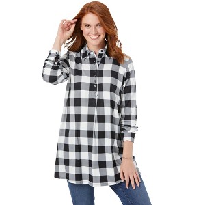 Woman Within Plus Size Plaid Knit Tunic With Collar - 1 of 4