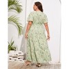 BLUEMING Summer Maxi Dress for Plus Size Women Tie Wasit Surplice Dress Flutter Sleeve A-Line Dress - 2 of 4