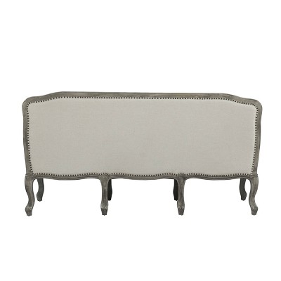 Tania Cream Linen Sofa with Nailhead Trim and Carved Wood Legs