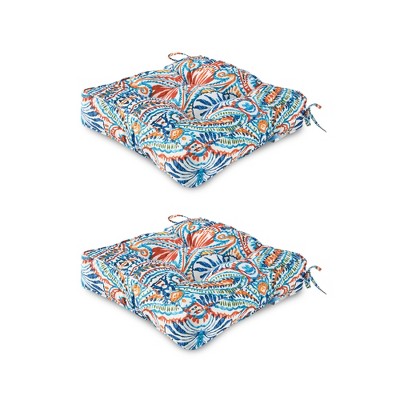 ARTPLAN Outdoor Seat Cushion, Square Thick Tufted Pure Chair Cushion for Patio Wicker Chair with Tie, Set of 2,19"x19"x5"