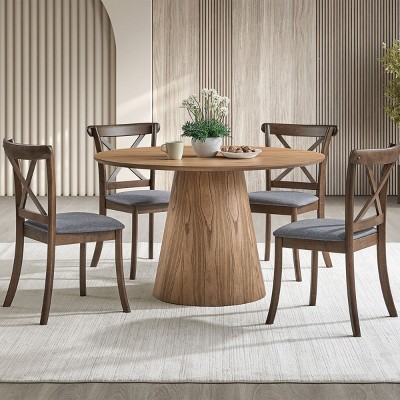 Round Modern Dining Table for 4,Stylish Kitchen Table with Sturdy Cylindrical Base for Kitchen,Living Room - Maison Boucle