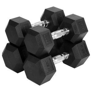 Garvee 60 LB-100 LB Hex Dumbbells Set, 5-30 LB Rubber Coated Hex Dumbbell Weights Set for Strength Training, 60 LB(5x2+10x2+15x2), 100 LB(20x2+30x2) - 1 of 2