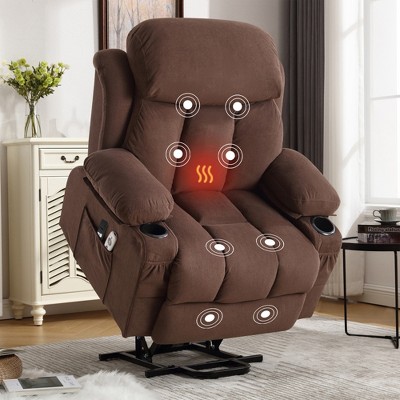 Velvet Power Lift Recliner Chair with Heat and Massage for Elderly with Side Pockets, USB Charging Port, and Remote Control