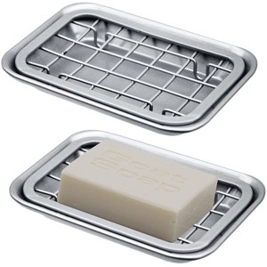 Aoibox Metal Soap Dish Tray with Drainage Grid - 2-Piece Set for Kitchen & Bathroom, Holds Soap, Sponges, Scrubbers - Rust Resistant, Silver - 1 of 4