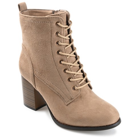Journee Collection Womens Baylor Lace Up Stacked Heel Booties Taupe 7wd ...